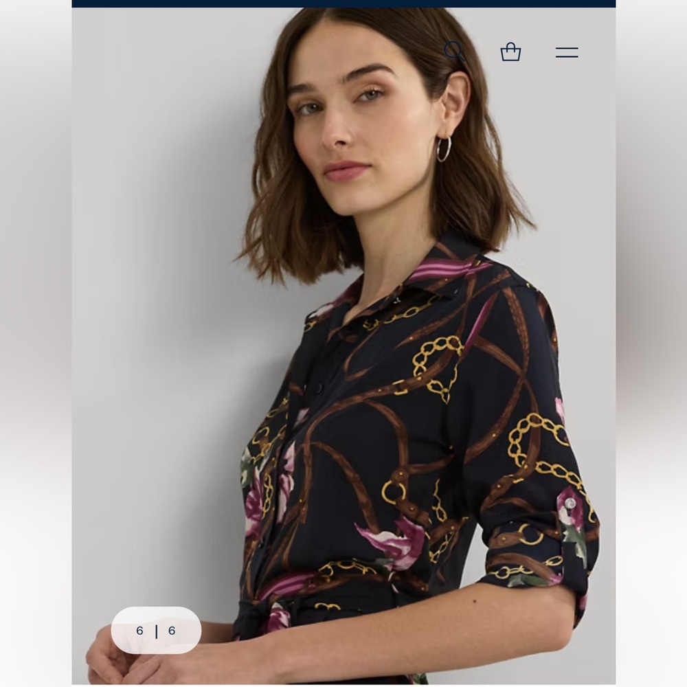 NWT Lauren Ralph Lauren Print Crepe Shirt Dress - Picture 6 of 10